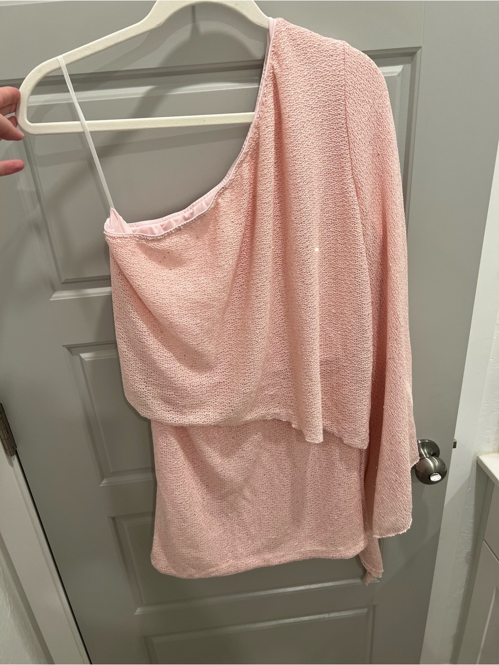 SHEIN Light Pink Knit Top with Sheer Overlay